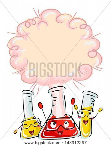 Mascot Illustration of Chemicals Reacting After Being Combined