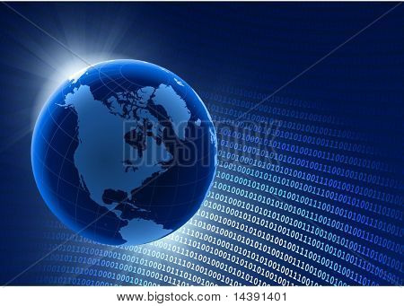 Globus auf Eclipse Hintergrund mit Binärcode Original Vektor-Illustration