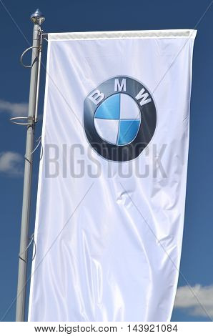 CIRCA AUGUST 2016 - GDYNIA: Logo of BMW. Bayerische Motoren Werke AG is German luxury vehicles, motorcycle, and engine manufacturing company founded in 1916.