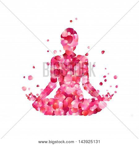 Yoga lotus pose silhouette of rose petals