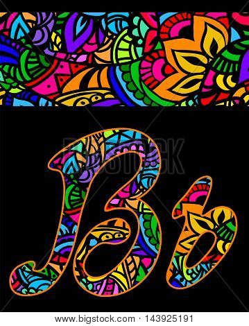vector capital and small letters A with abstract ethnic patterns. Rich ornate alphabet in orient style. Fancy multicolored letter with a decorative pattern can be used for printing on fabric card