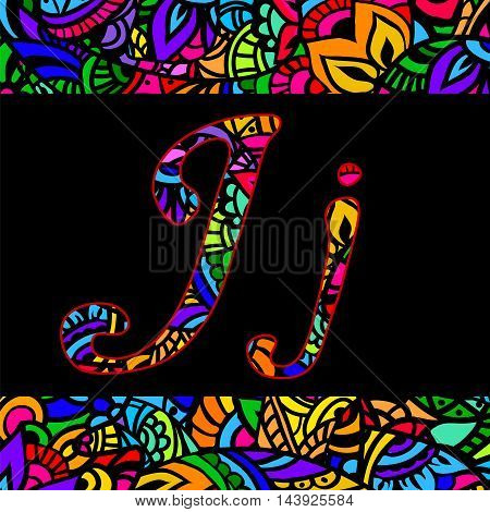 vector capital and small letters J with abstract ethnic patterns. Rich ornate alphabet in orient style. Fancy multicolored letter with a decorative pattern can be used for printing on fabric card