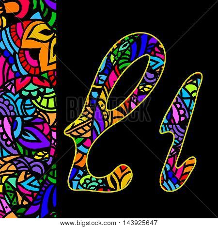 vector capital and small letters L with abstract ethnic patterns. Rich ornate alphabet in orient style. Fancy multicolored letter with a decorative pattern can be used for printing on fabric card