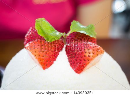 Refreshing iced strawberry cheese dessert stock photo