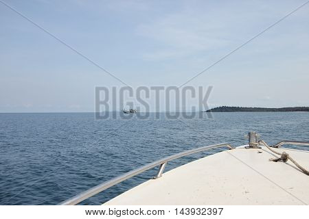 Front Of Speed Boat With Cloundy Day