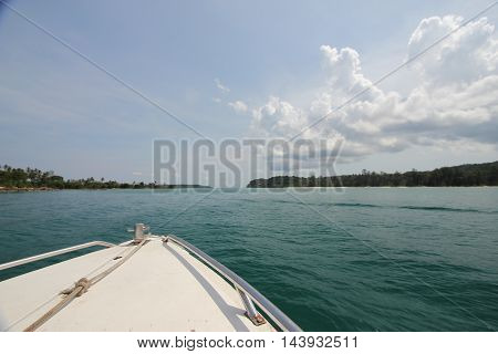 Front Of Speed Boat With Cloundy Day