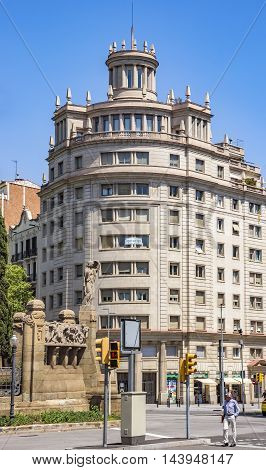BARCELONA SPAIN - JULY 5 2016: Architecture of Verdaguer square in Barcelona Spain. Named after the Catalan-language epic poet of the Jacint Verdaguer (1845-1902).