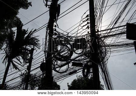 the complicate electricity cable in chiang mai thailand