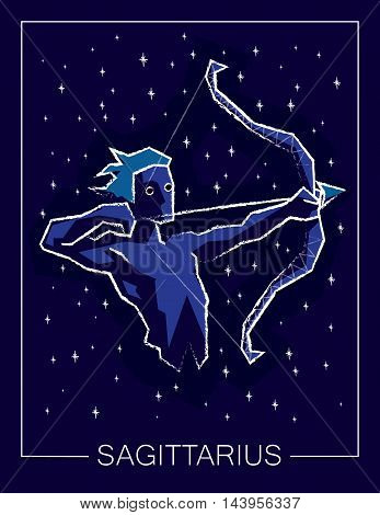Zodiac sign Sagittarius on night starry sky background. Vector illustration.