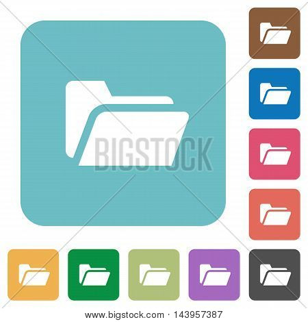 Flat folder open icons on rounded square color backgrounds.