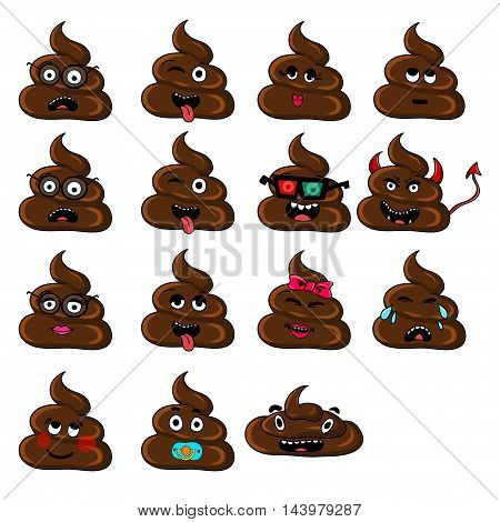 set of shit emoticon smileys isolated on white background. EPS 10