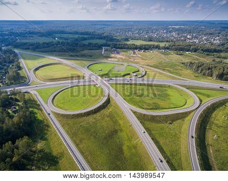 road junction in the countryside aerial view  in the form of butterfly