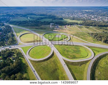 road junction in the countryside aerial view  in the form of butterfly