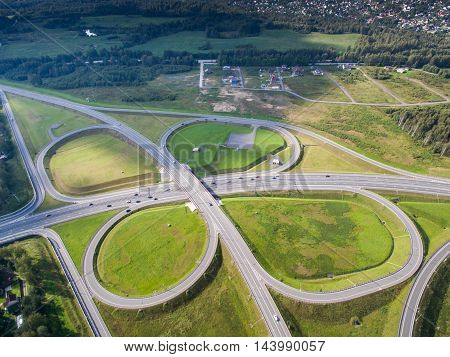 road junction in the countryside aerial view  in the form of butterfly