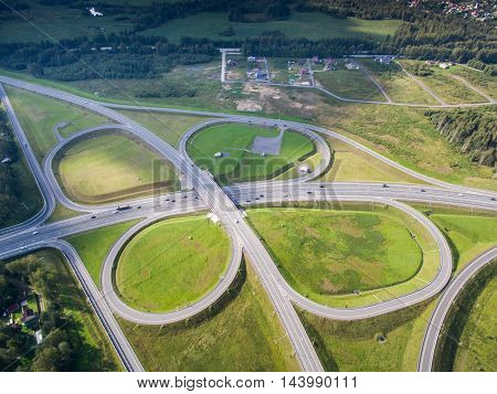 road junction in the countryside aerial view  in the form of butterfly