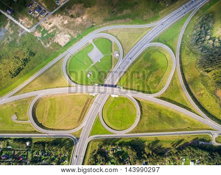 road junction in the countryside aerial view  in the form of butterfly