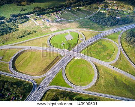 road junction in the countryside aerial view  in the form of butterfly