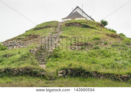 megalithic grave mound named Saint-Michel tumulus near Carnac a commune in the Morbihan department of Brittany France
