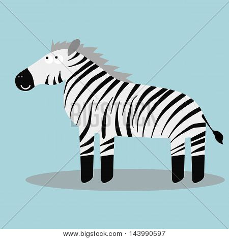 Happy cartoon zebra on blue background. Vector illustration
