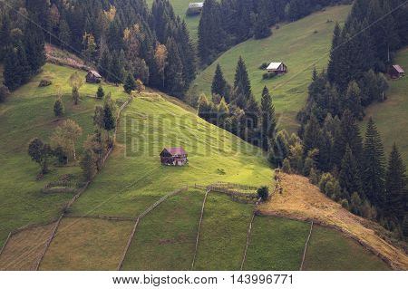 Summer landscape above the village in Moeciu de Sus - Bran, Romania