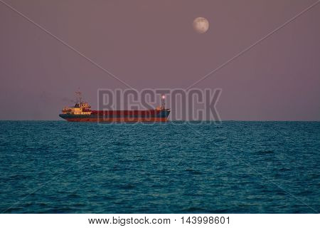 Cargo Ship in the Black Sea at the evening