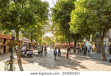 Vienna Austria May.26 2018, Prater Amusement Park, People Enjoying Free Time At A Holiday