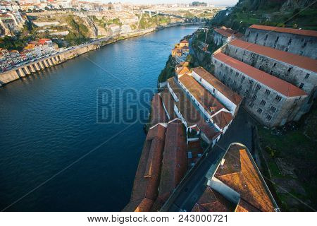 View of side Villa Nova de Gaia at Douro river, Porto, Portugal.