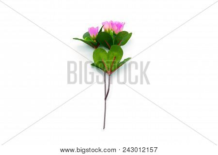 Pink Artificial Flower Bunch On White Background.