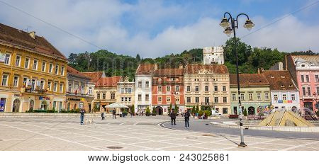 Brasov, Romania - June 04, 2014: Panorama Of The Piata Sfatului Square In Brasov, Romania