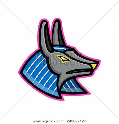 Mascot Icon Illustration Of Head Of Anubis, An Ancient Egyptian Animal God Of Afterlife Depicted As 