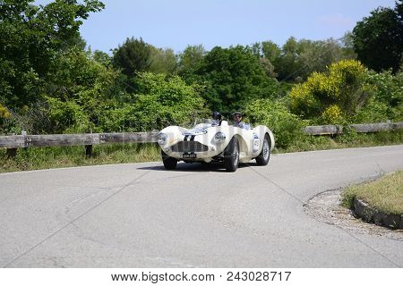 Pesaro Colle San Bartolo , Italy - May 17 - 2018 : Aston Martin Db 3s	1955 Old Racing Car In Rally M