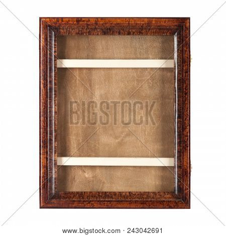 Dark Brown Natural Color Is An Empty Lacquered Wooden Frame For Photographs, Paintings Or Ikon. Isol
