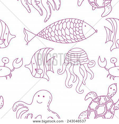 Summer Vector Seamless Pattern With Sea Creatures