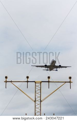 Plane Taking Off From The Airport. Prat De Llobregat Airport