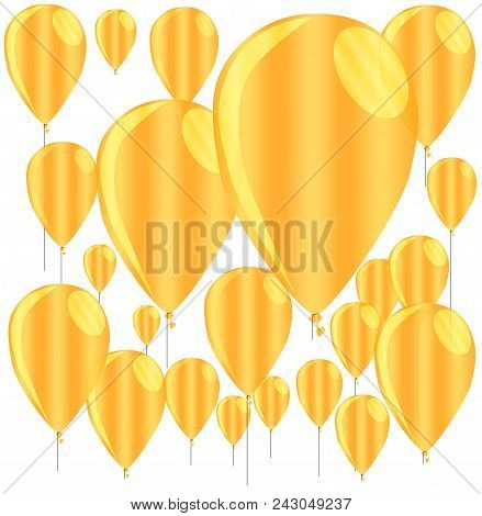 A Golden Collection Of Floating Gold Balloons Isolated Against A White Background