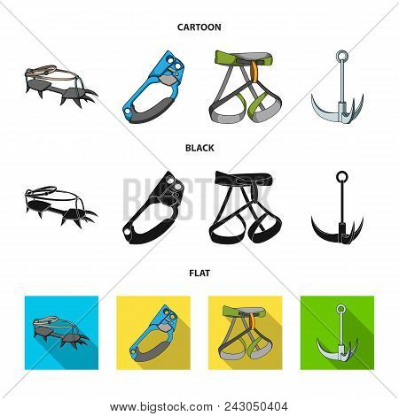 Hook, Mountaineer Harness, Insurance And Other Equipment.mountaineering Set Collection Icons In Cart