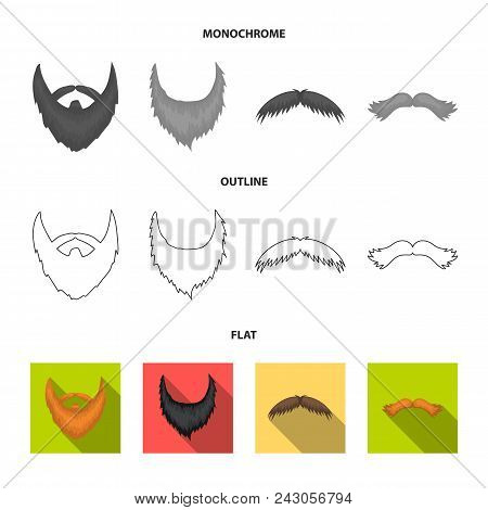 Mustache And Beard, Hairstyles Flat, Outline, Monochrome Icons In Set Collection For Design. Stylish