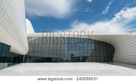 Building Exterior Of Haydar Aliyev Centre In Baku, Azerbaijan Which Was Designed By Zaha Hadid