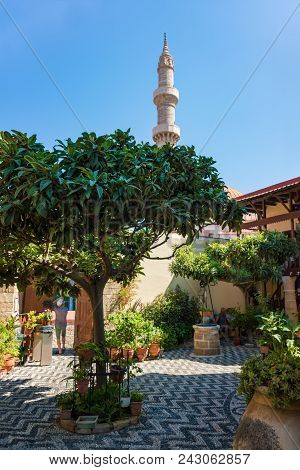 Minaret Of Suleiman Mosque In Medieval City Of Rhodes (rhodes, Greece)