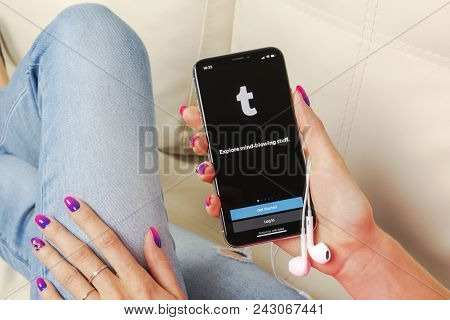 Sankt-petersburg, Russia, May 30, 2018: Tumblr Application Icon On Apple Iphone X Smartphone Screen 