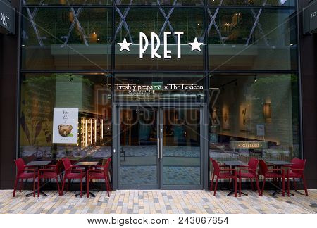 Bracknell, England - May 30, 2018: Exterior Of Pret A Manger A Sandwich Shop Chain Which Provides Fr