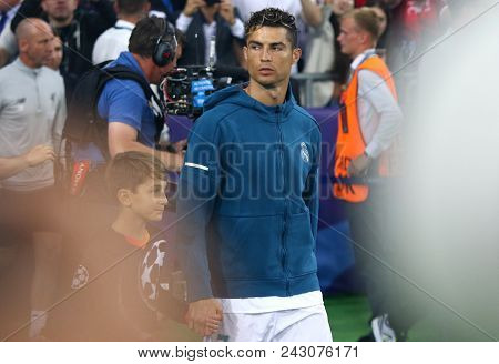 Kyiv, Ukraine - May 26, 2018: Cristiano Ronaldo Of Real Madrid Goes To The Pitch Before The Uefa Cha