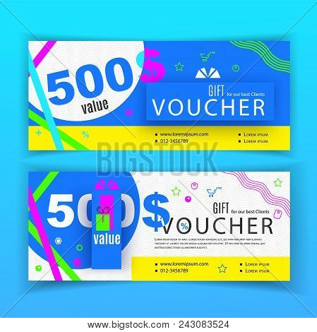 Vector Gift Voucher Template. Universal Flyer For Business. Bright Vector Design, Blue Pink Green Ye