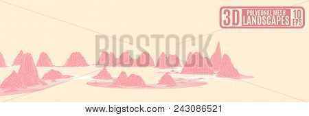 Pink Mountains On An Orange Background Abstraction For Advertising Vector Stock