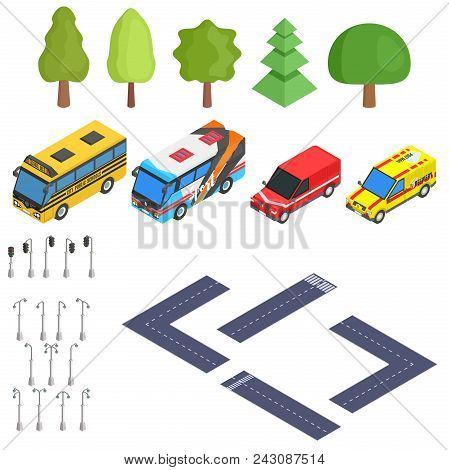 Isometric Selection Of Road And Cars Vector Stock