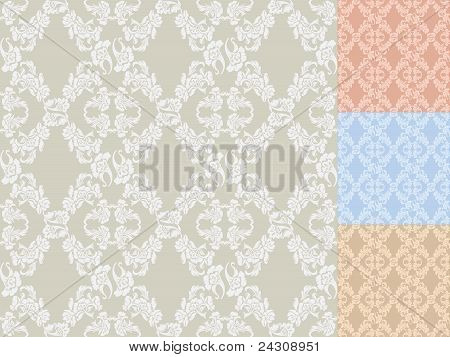 Seamless Background Flowers, Colored Set