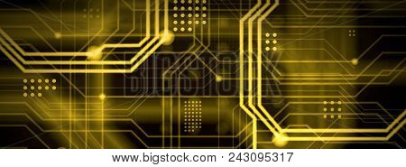 An Abstract Technological Background Consisting Of A Multitude Of Luminous Guiding Lines And Dots Fo