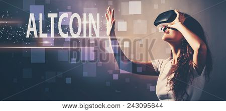 Altcoin With Young Woman Using A Virtual Reality Headset