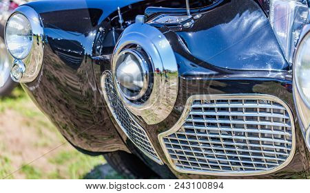 Shallow Depth Of Field Closeup Of The Distinctive Bullet Nose And Grille On A Customized 1951 Studeb