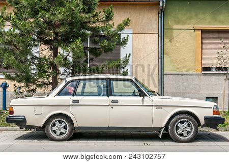 White Volvo 240 Car Model Parked On The Street. May - 24. 2018. Novi Sad, Serbia. Editorial Use.